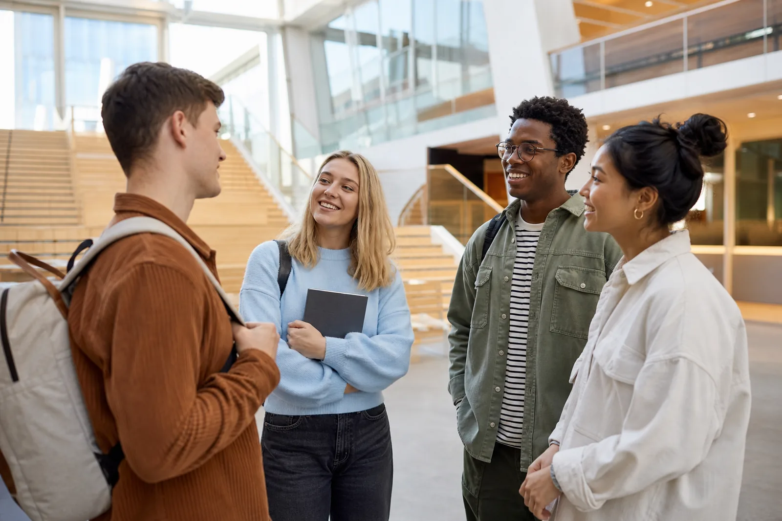 Students in a modern university atrium
