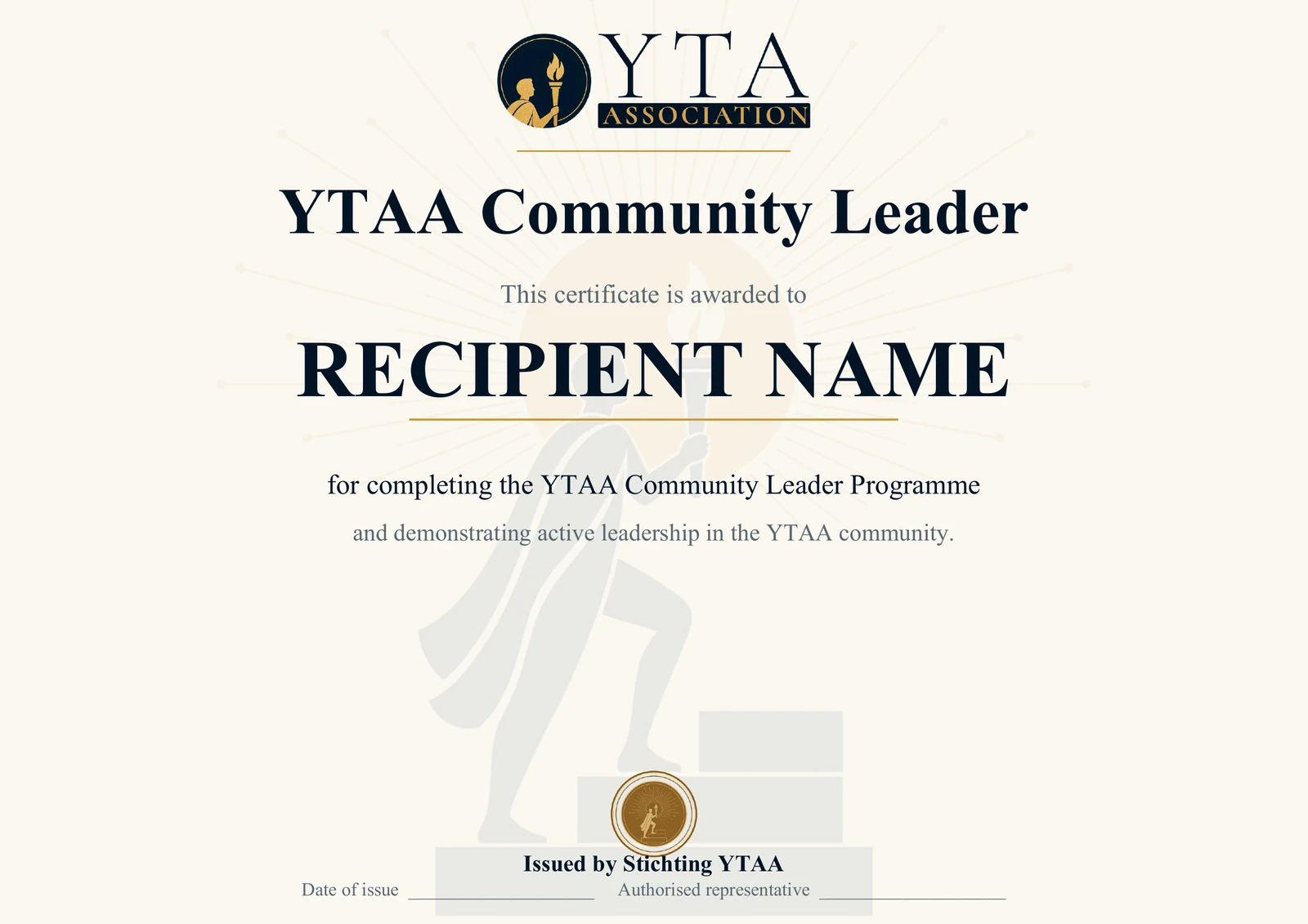 YTAA Community Leader certificate sample with five completed modules