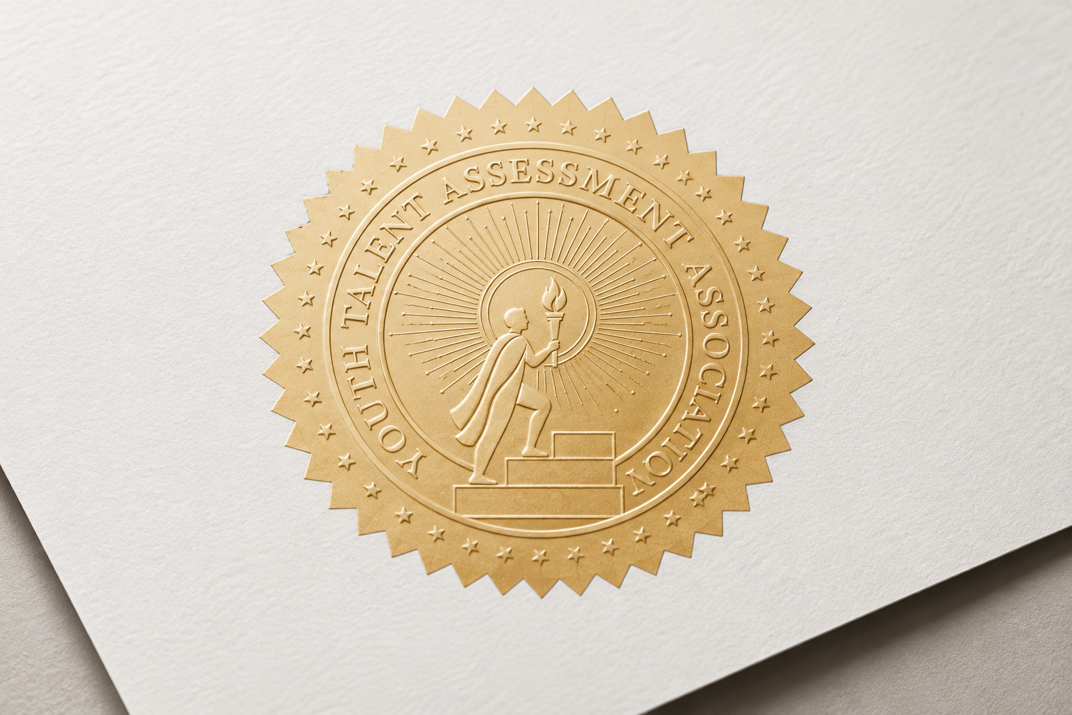 Gold YTAA seal embossed on textured certificate paper
