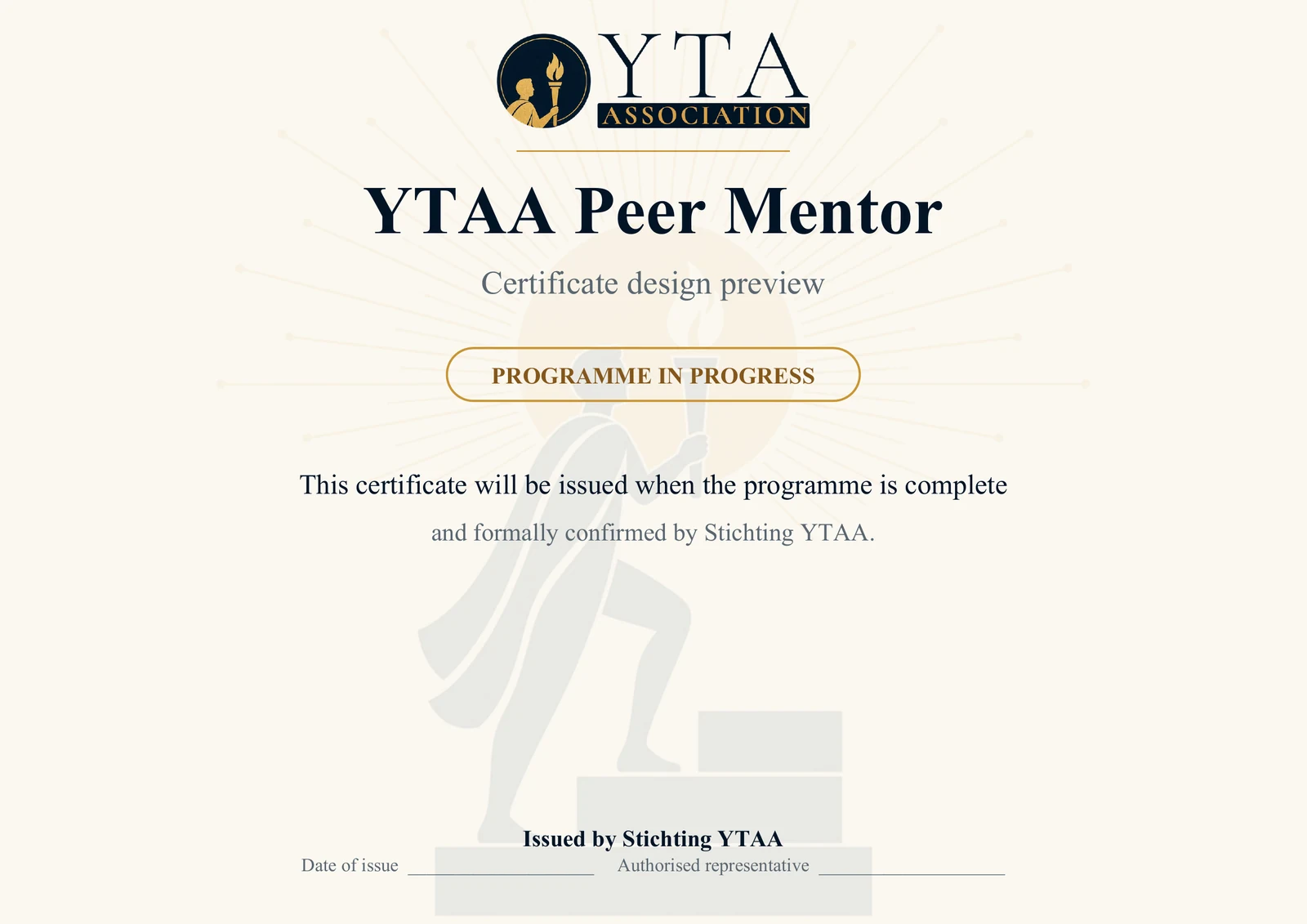 Preview of the YTAA Peer Mentor certificate, marked programme in progress
