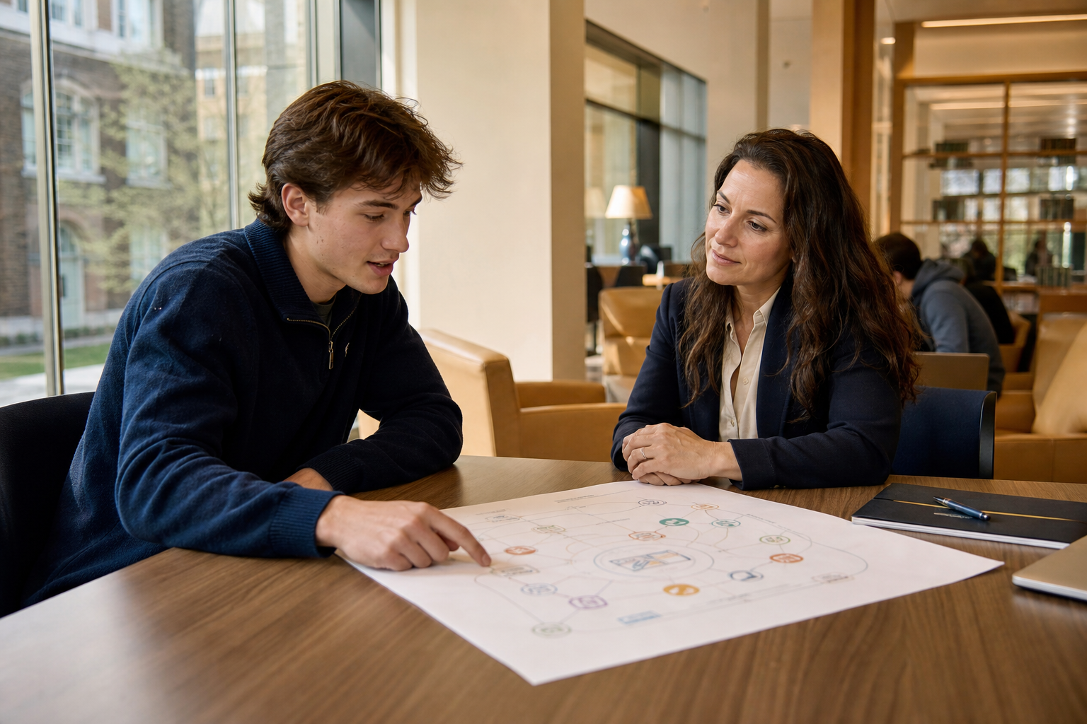 A young person discussing their next step with a university adviser